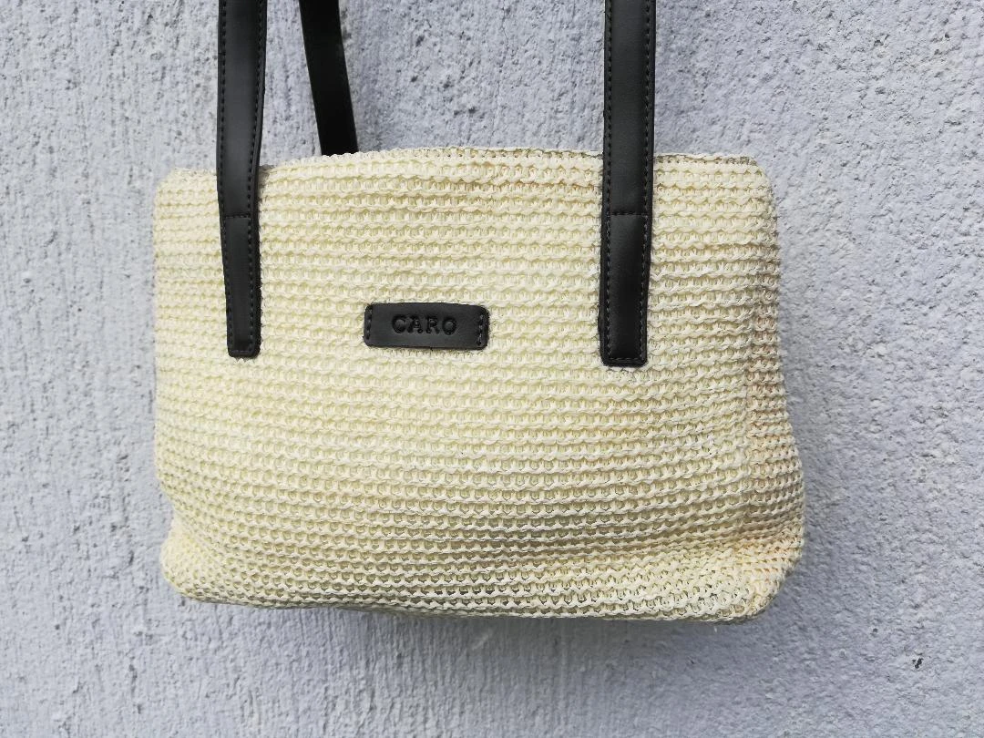 Pequeño bolso bandolera de 2 asas con doble compartimento tipo trenzado, amarillo, paja, nuevo – photo 16
